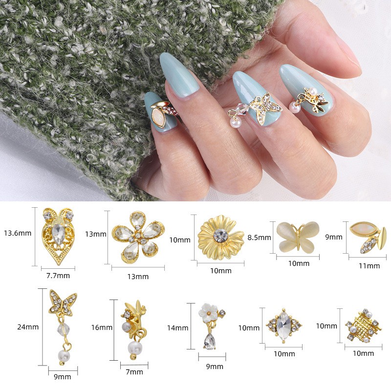 Hạt cườm kim loại đính đá/ngọc trai giả hình bướm thời trang Nhật trang trí móng DIY