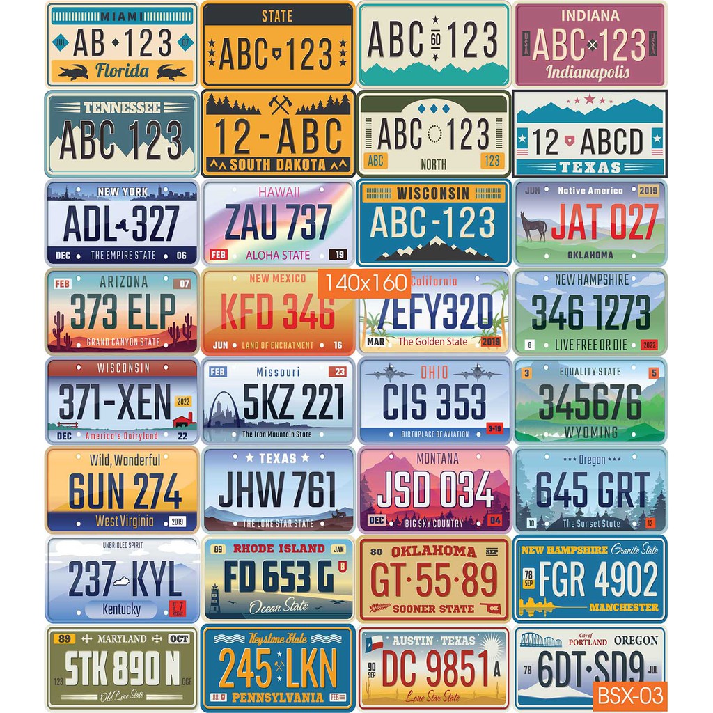 Combo Set 32 tờ Decal biển số xe dán tường siêu đẹp