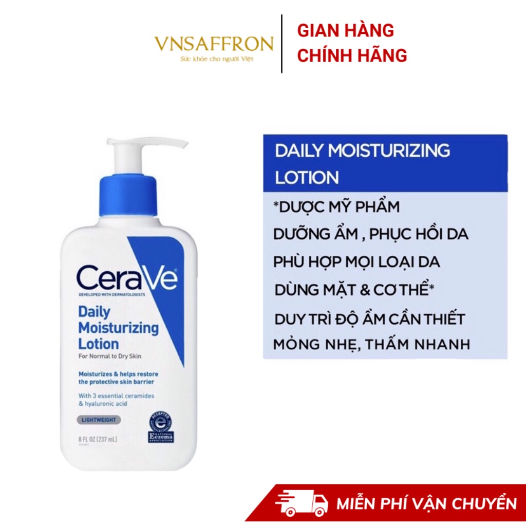 Kem dưỡng ẩm dùng hàng ngày bản Mỹ và Pháp CeraVe Daily Moisturizing Lotion các size 236ml - 355ml - 473ml