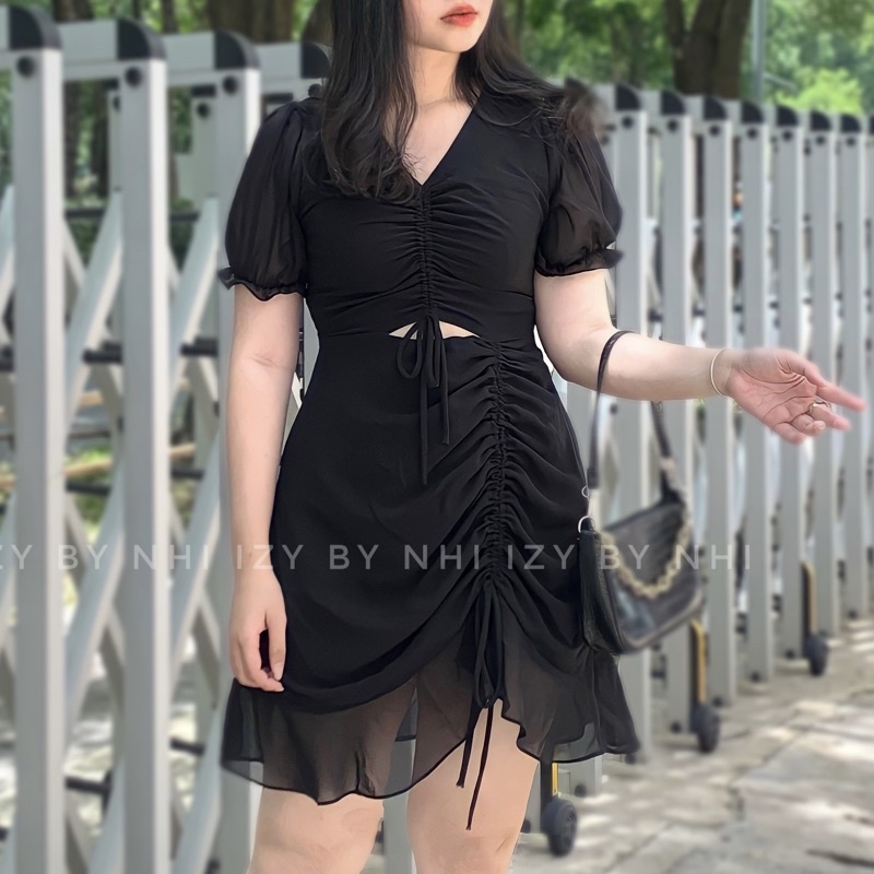 ĐẦM VÁY BIGSIZE ĐEN CUT OUT VOAN RÚT - IZY BY NHI