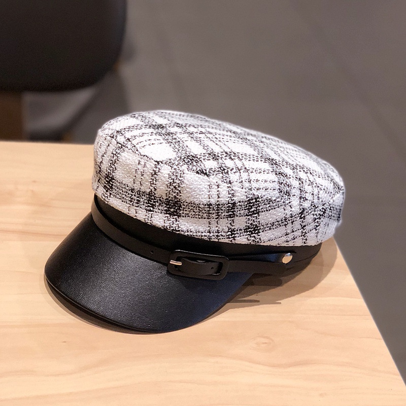 Mũ Lưỡi Trai Thủy Thủ Sọc Caro, Nón Newboy Beret Thu Đông Kèm Dây Rút