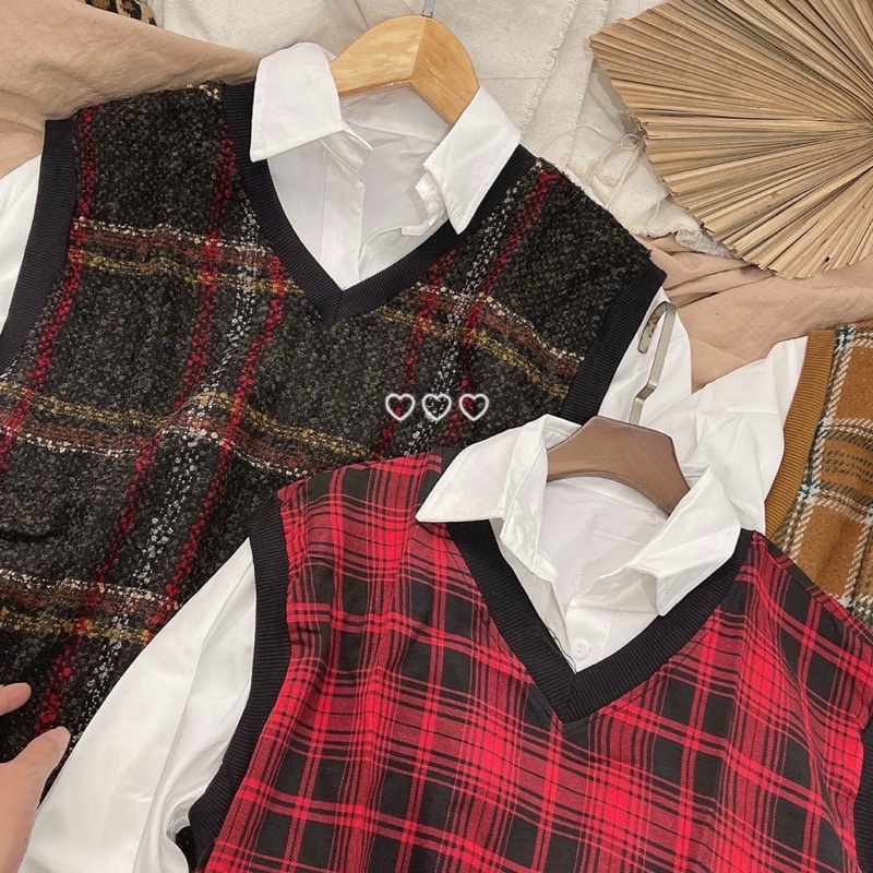 set áo trắng tay phồng kèm ghile