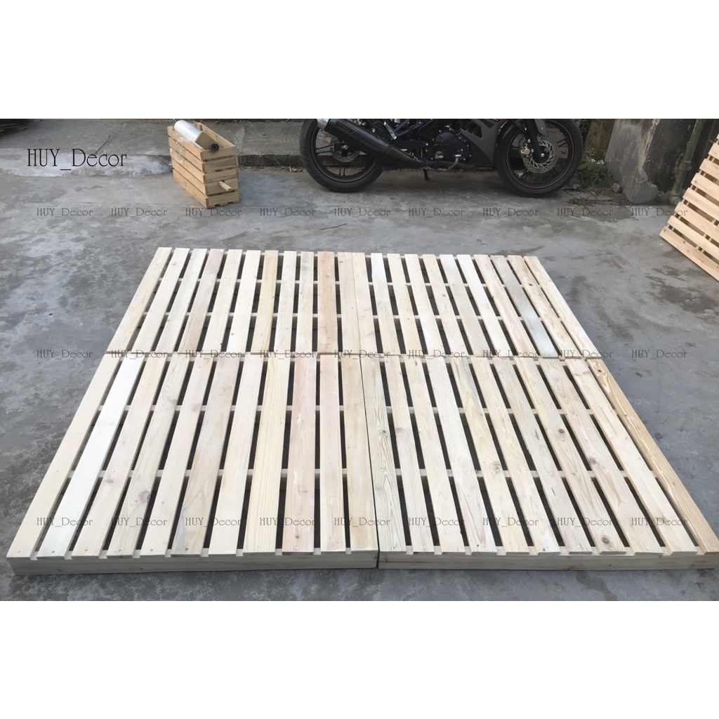 giường pallet gỗ thông cao từ 8.5 đến 10cm/ Huy decor