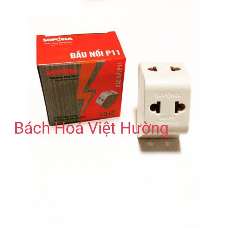 Đầu Phích cắm nối chia 3  (1 ra 3) Sopoka chịu tải 2200W chống vỡ, lõi đồng và chống cháy (hình thật - hàng có sẵn)