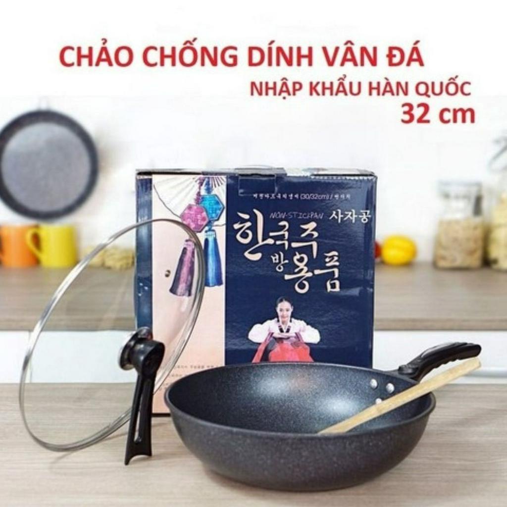 Chảo Chống Dính Sâu Lòng Đá Coopia Hàn Quốc siêu bền size 32cm có nắp đậy chắc chắn dùng được cho bếp từ Tặng vá gỗ