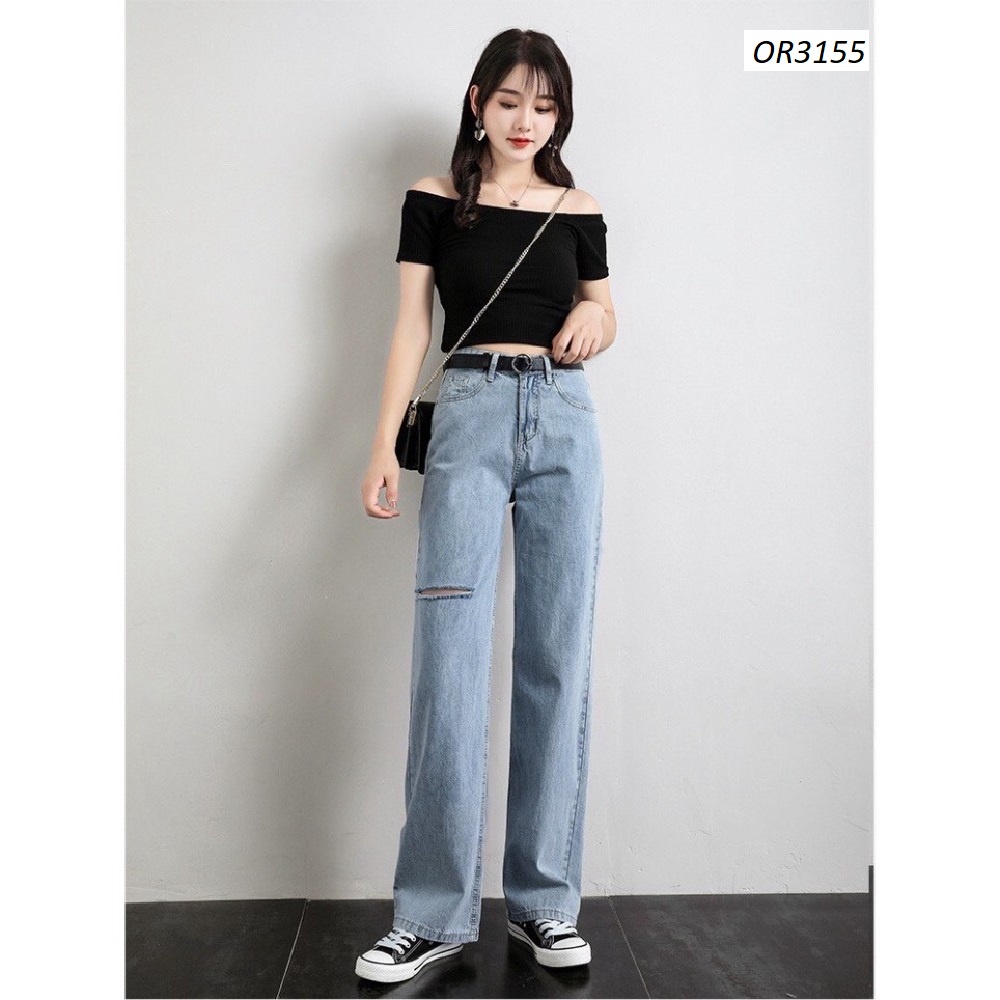 Quần jeans ống rộng rách gối OR3155