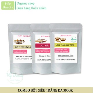 Combo trắng da, dưỡng da organic handmade 300g: đậu đỏ, thuốc bắc, cám gạo sữa