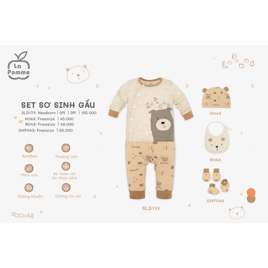 SLS176 Bộ dài tay La Pomme cúc giữa Gấu nhỏ