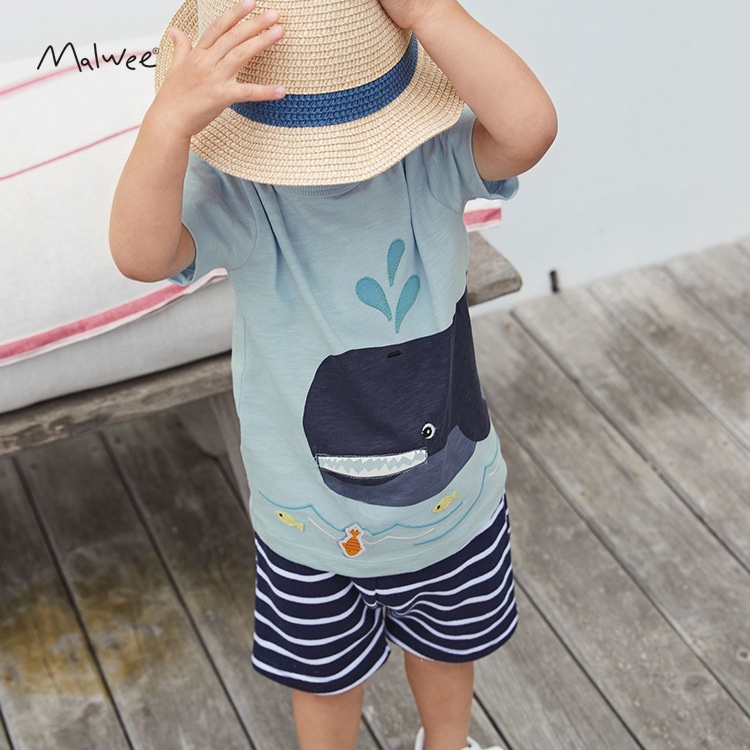 Bộ quần áo trẻ em Malwee chất cotton họa tiết hoạt hình đáng yêu mặc hè