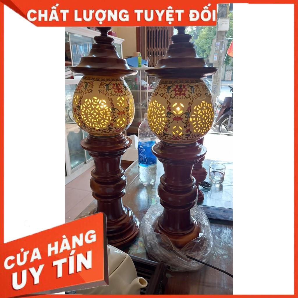 ĐÈN THỜ  GỖ GỤ - GỐM SỨ CAO  CẤP ( MỘT ĐÔI)