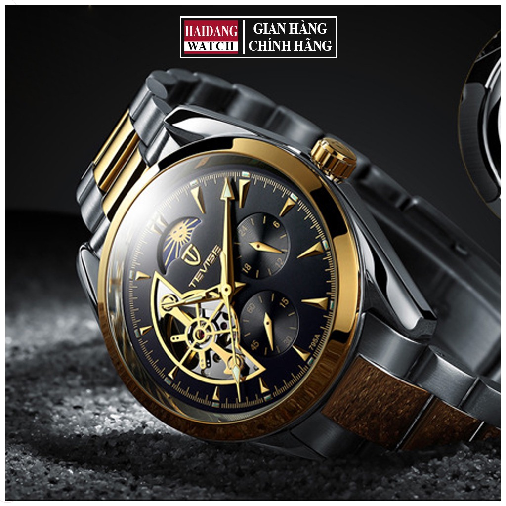 Đồng hồ Nam TEVISE T795A Máy Cơ chạy full kim - Dây Thép Đặc