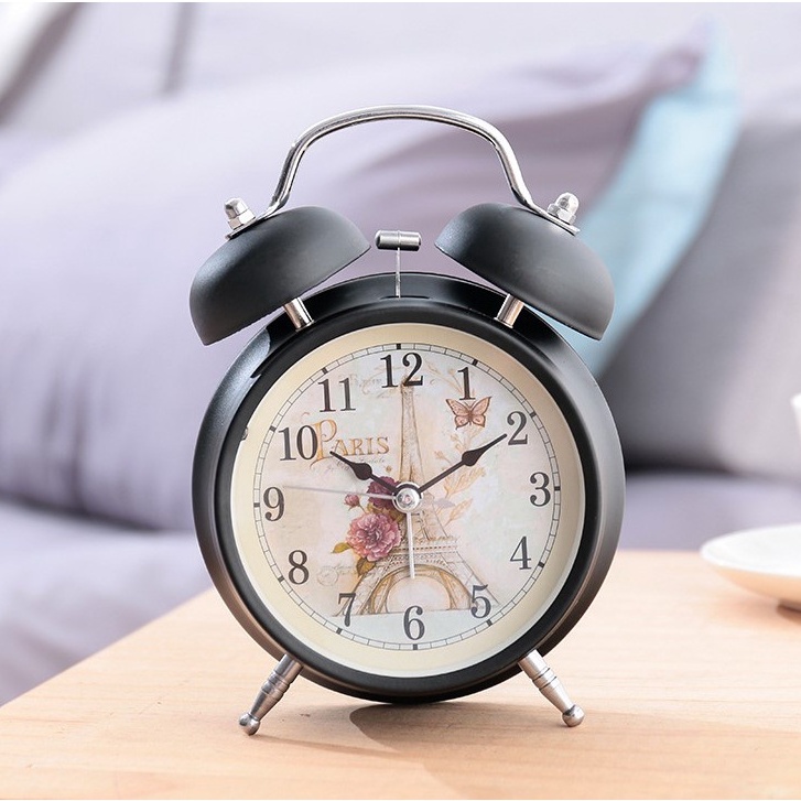 Đồng hồ báo thức chuông đôi to dễ thương, đồng hồ chuông đôi to mặt hoa trang trí