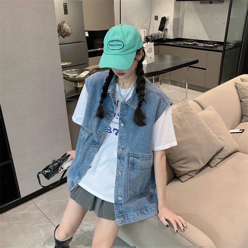 Áo Khoác Jean Không Tay Phong Cách Hong Kong Cổ Điển Thời Trang Mùa Thu Kiểu Mới