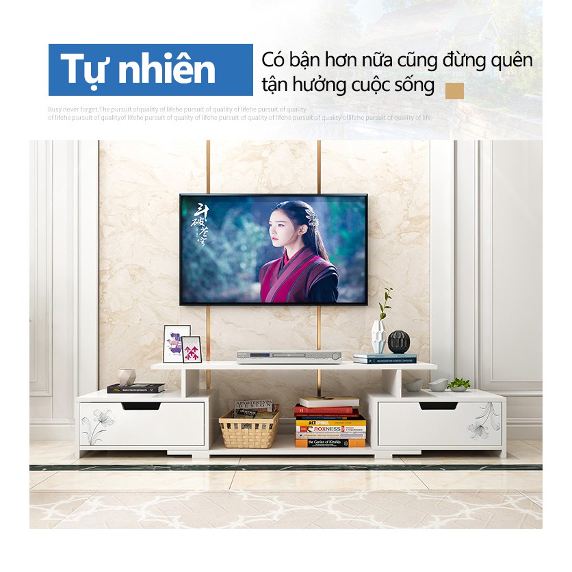 Tủ TV kệ tivi màu trắng có thể co giãn độ dài khoảng từ 90-120cm - ST22