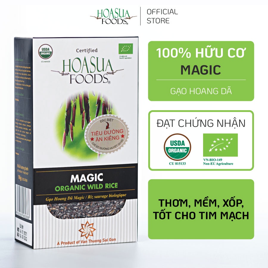 Gạo lứt hữu cơ hoang dã Magic HOA SUA FOODS - mềm xốp hạt dài 1kg