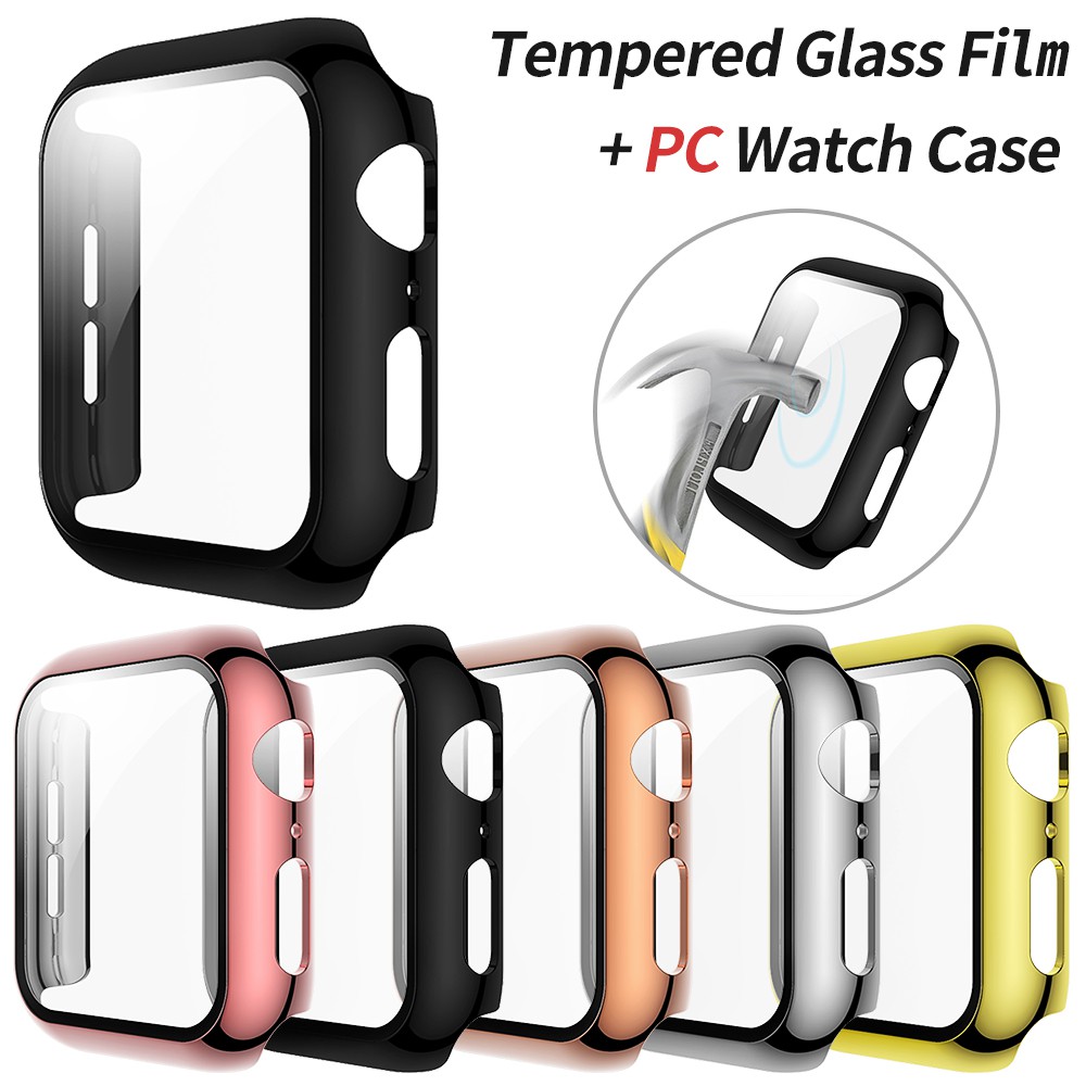 CHINK 3D Curved Plating Full Cover Tempered Glass Screen Protector Ultra-thin PC Case for Apple Watch Series 5 4 iWatch 40mm 44mm