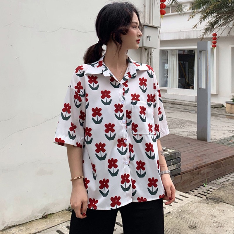 Áo nữ ngắn tay in hoa phong cách vintage