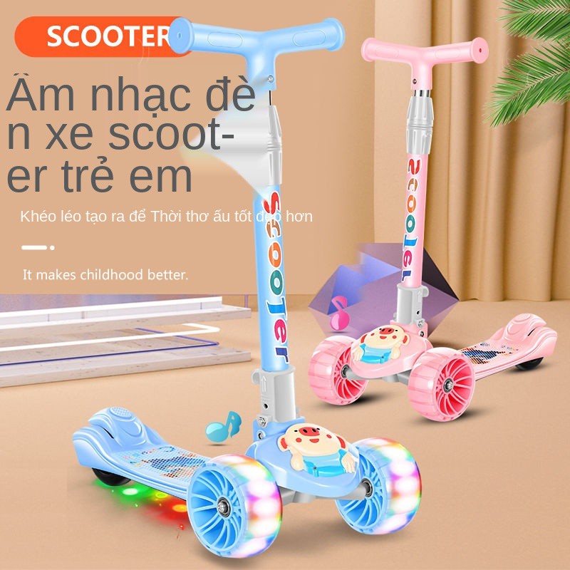 Xe ba bánh gấp trẻ em Scooter 1-2-3-4-5-6 tuổi bé nhấp nháy cho trai và gái