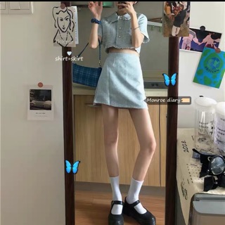(sẵn M)Set dạ tweed uzzlang cho mùa hè màu pastel siêu xinh🍓🍓