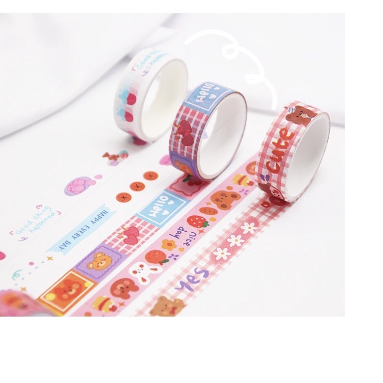 Hộp 4 Cuộn Băng Dính Trang Trí Washi Gấu Thỏ Dễ Thương