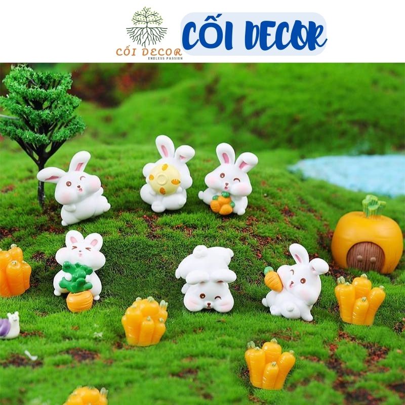 Mô hình tiểu cảnh ♥️ Thỏ con cụp tai nghịch ngợm trong vườn trang trí sen đá, tiểu cảnh, terrarium