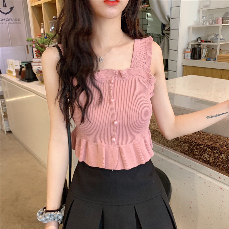 Áo Yếm Dệt Kim Dáng Ngắn Hở Rốn Gợi Cảm Ngọt Ngào