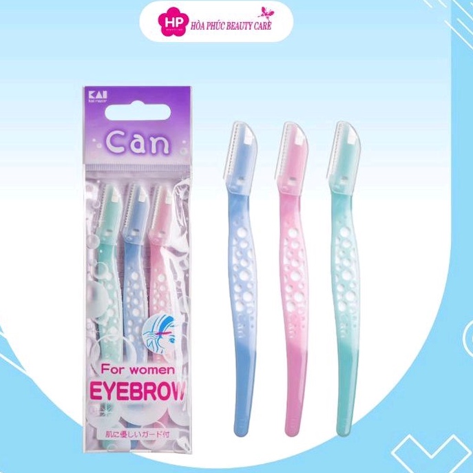 Dao Cạo Lông Mày Lưỡi Thép Có Màng Bảo Vệ Kai Razor Can Eyebrow CBM-3P Dành Cho Nữ (Set 3 Cây)
