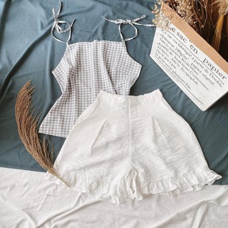 SET QUẦN SHORT TRẮNG BÈO 2D CARO