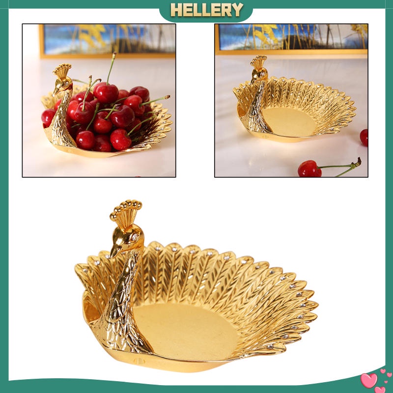 Đĩa Đựng Trái Cây Hình Chim Công Bằng Kim Loại Màu Vàng Sang Trọng
