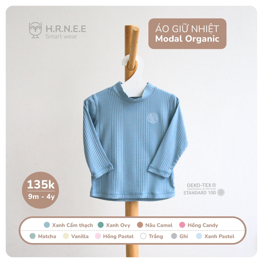 Áo giữ nhiệt dài tay cổ 3 phân Modal Organic Hrnee dành cho bé trai bé gái