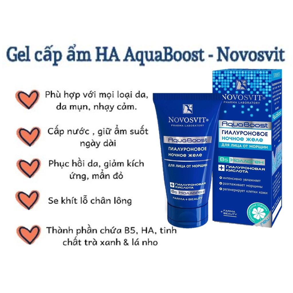 Gel thạch cấp nước Novosvit HA + B5 Aqua Boost