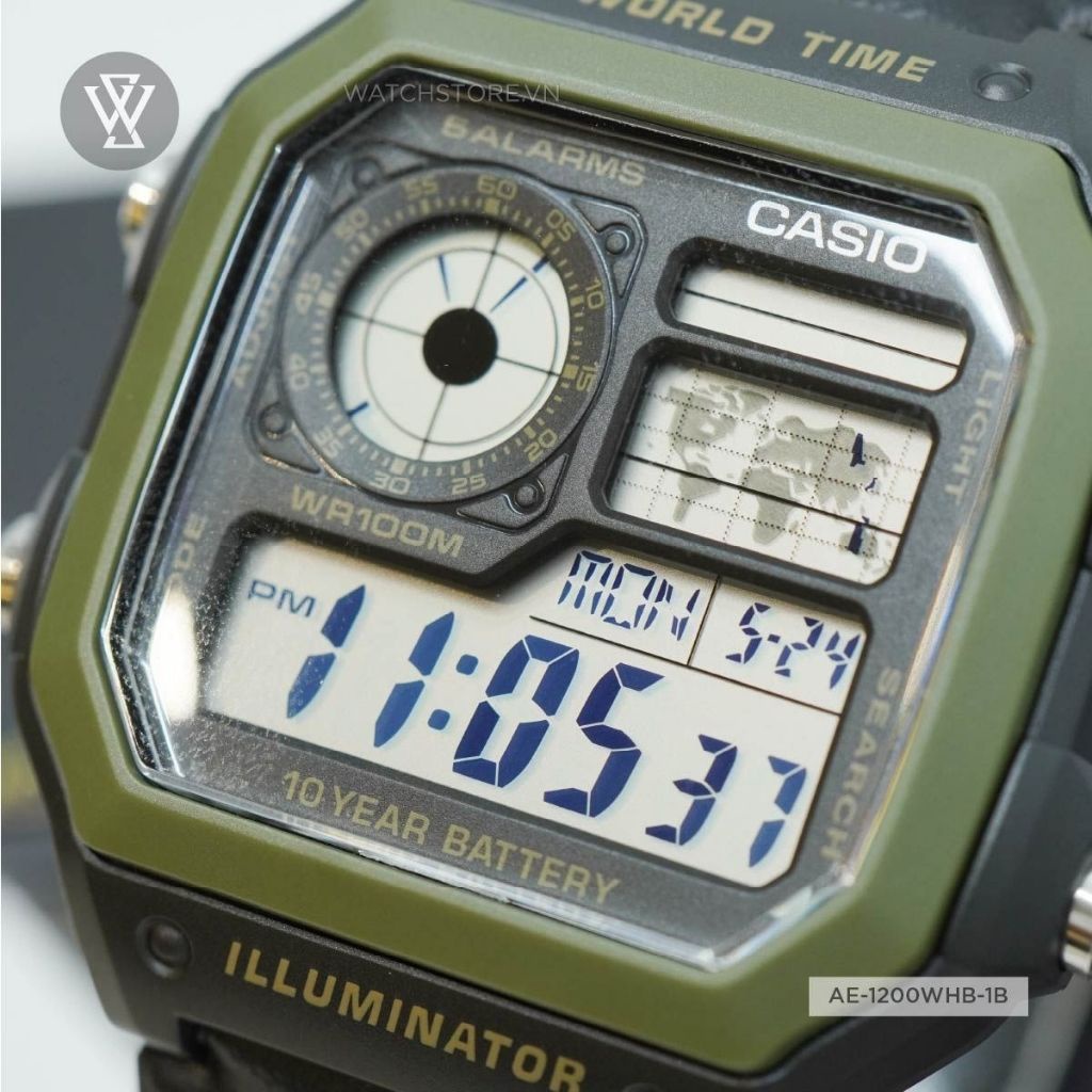 Đồng Hồ Điện Tử Nam Casio WATCHSTORE AE-1200WHB-1BVDF Thiết Kế Mặt Kính Nhựa 42mm Kèm Dây Đeo Vải Tiện Lợi