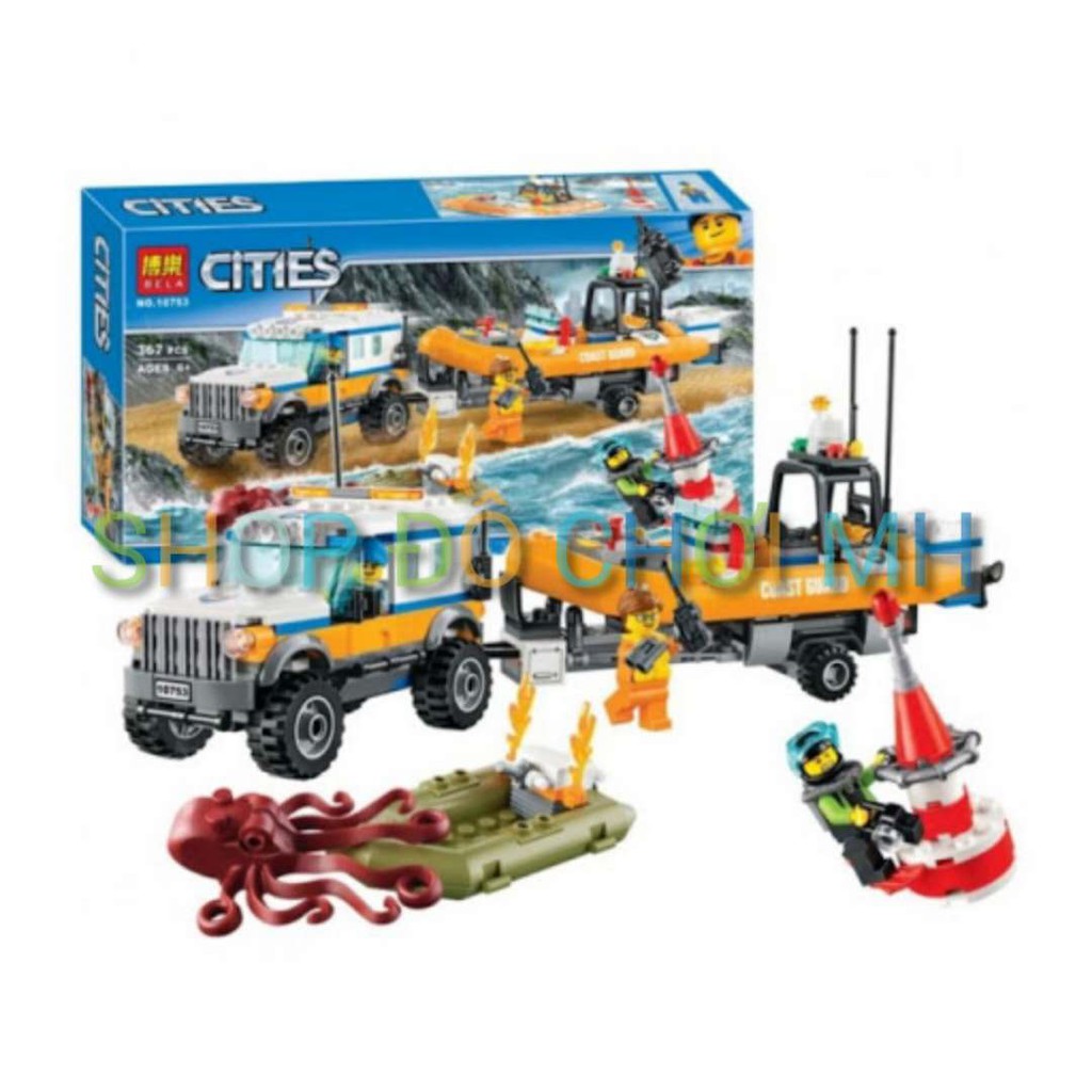 đồ chơi lego xếp hình lắp ráp bela cities 10753 - xe lưu chuyển tàu cứu hộ ra biển