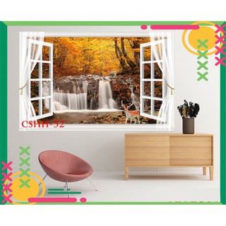 Tranh Trang Trí , Phong Cảnh Thác Nước 3D , KT 20 X 30 ~ 50 X 70 Có Sẵn Keo Mặt Sau