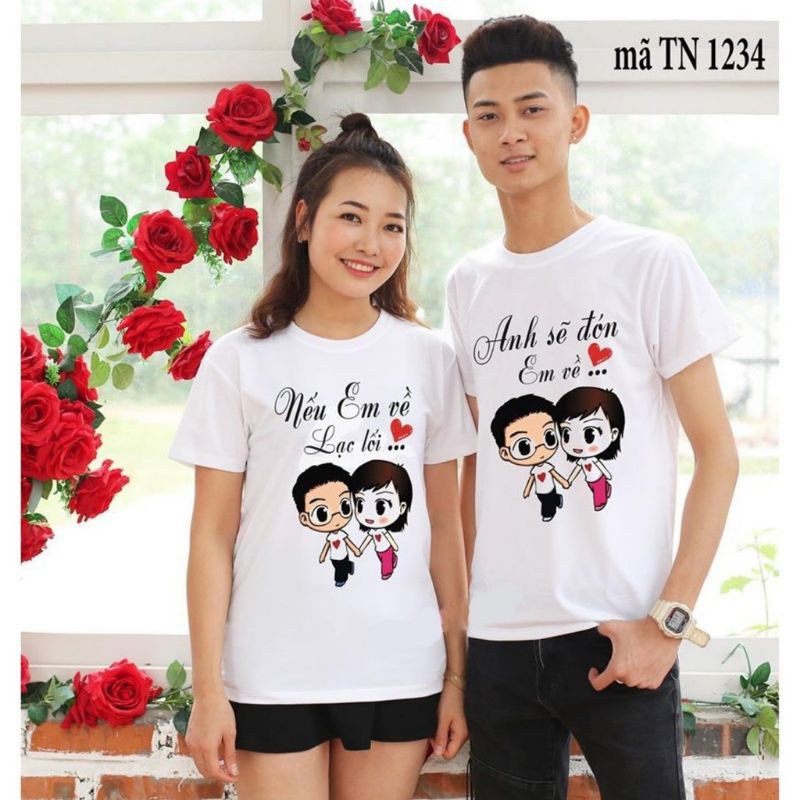 Áo thun đôi in hình hai người dắt tay nhau, vải đẹp hình in rõ nét.Áo đôi nam nữ tình yêu đẹp giá rẻ.TT22