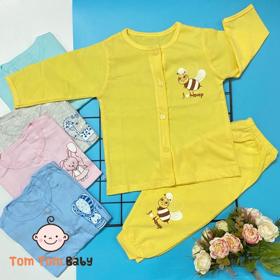 COMBO 3 bộ quần sơ sinh cotton Thái Hà Thịnh | Mẫu Tay Dài Màu Cài Giữa | Size 1-5 cho bé sơ sinh -12kg | quần áo trẻ em