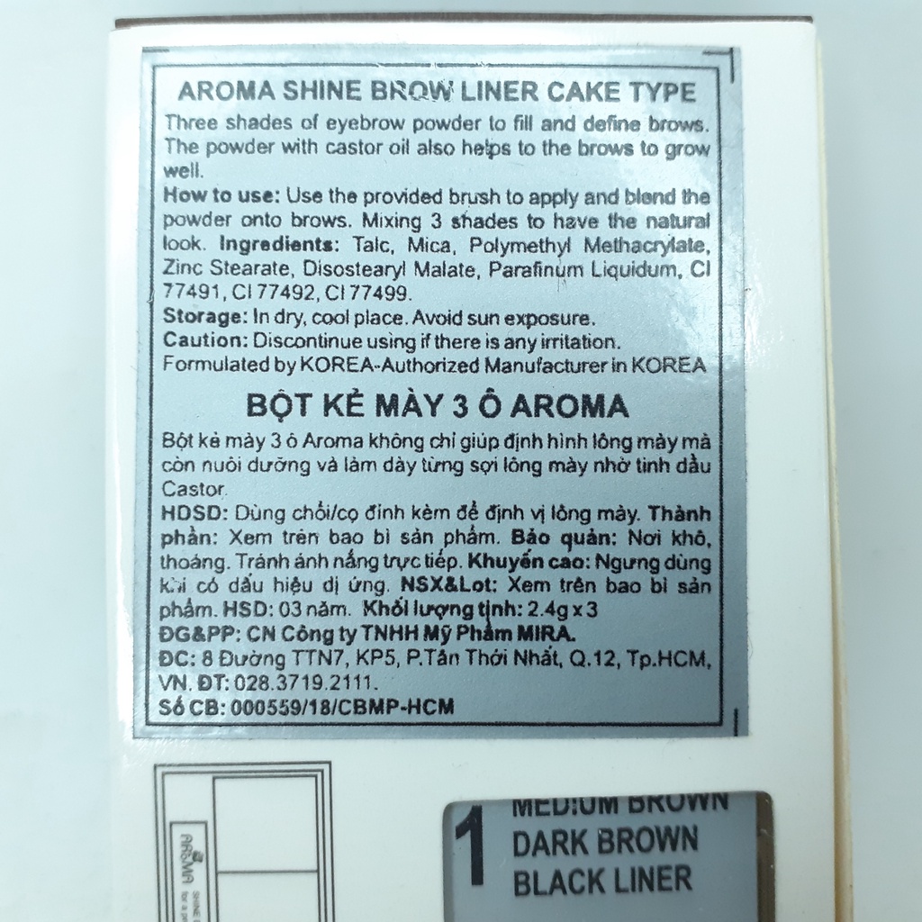 Bột kẻ mày 3 ô Aroma Shine Brow Liner Cake Type