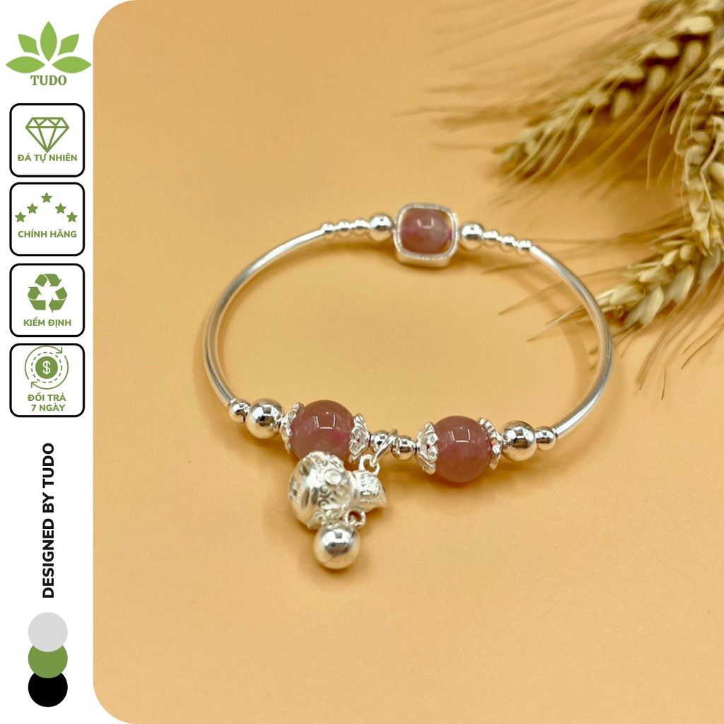 Vòng tay nữ charm bạc TUDO 3 hạt T.A Hồng mix túi tiền - Tài Lộc Tình Duyên - nữ Hỏa Thổ