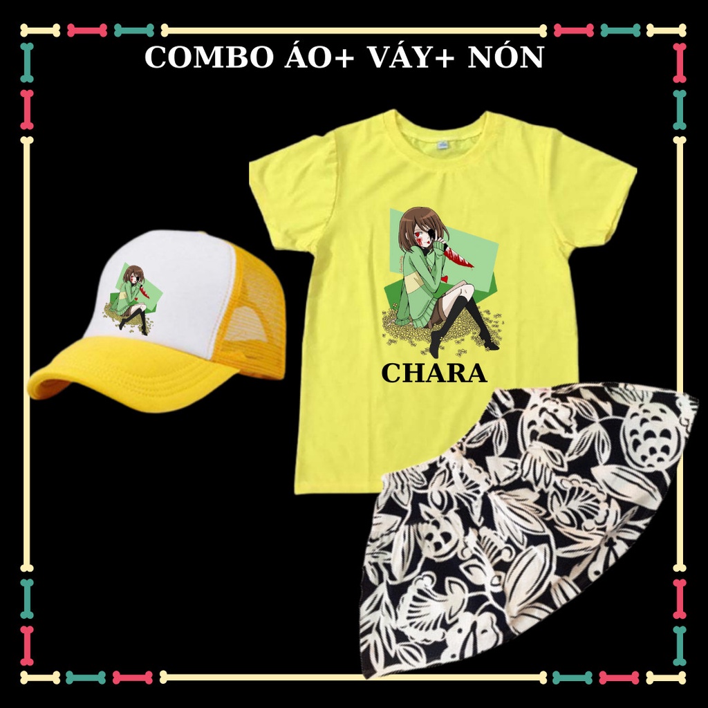 Combo Áo+ Váy+ Mũ mẫu Chara xịn xò dễ thương cho bé gái