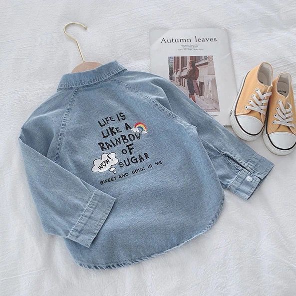 Áo Sơ Mi Denim Tay Dài Phong Cách Mới Cho Bé Gái