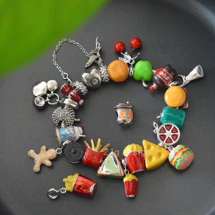 Charm bạc 925 Cherry, Bắp rang, Khoai tây, Pizza, Hamburger, Coca, Orio, Trà sữa, Táo, Sầu riêng ...