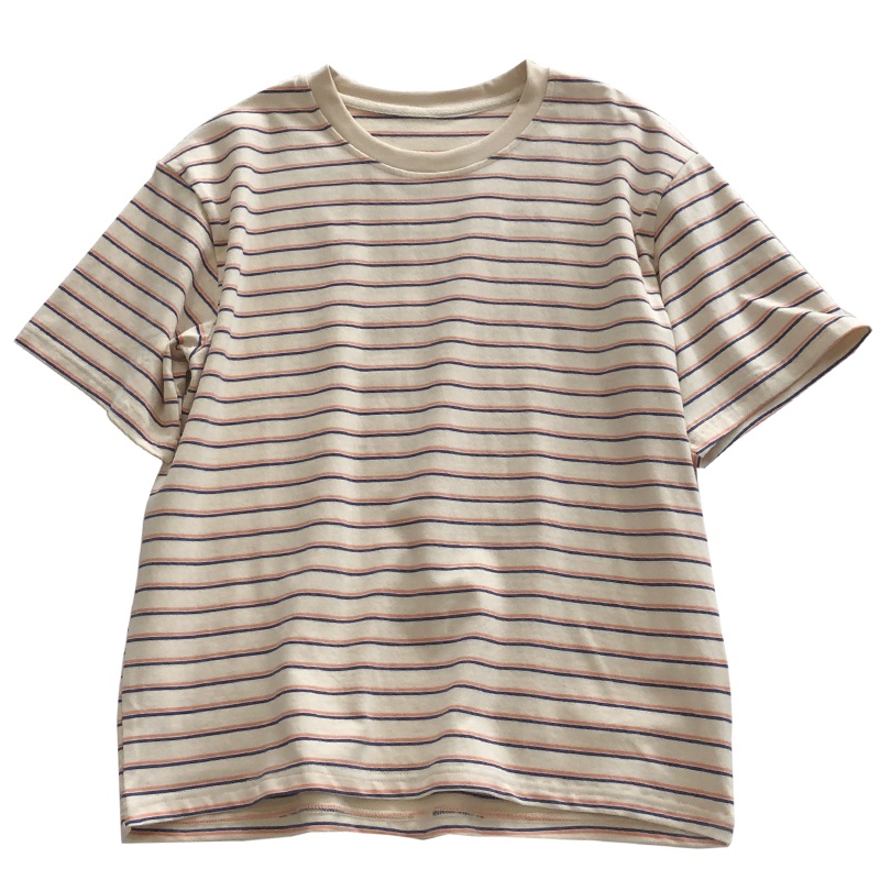 Áo thun NZN ngắn tay cổ tròn kẻ sọc phong cách mùa hè mới cho nữ