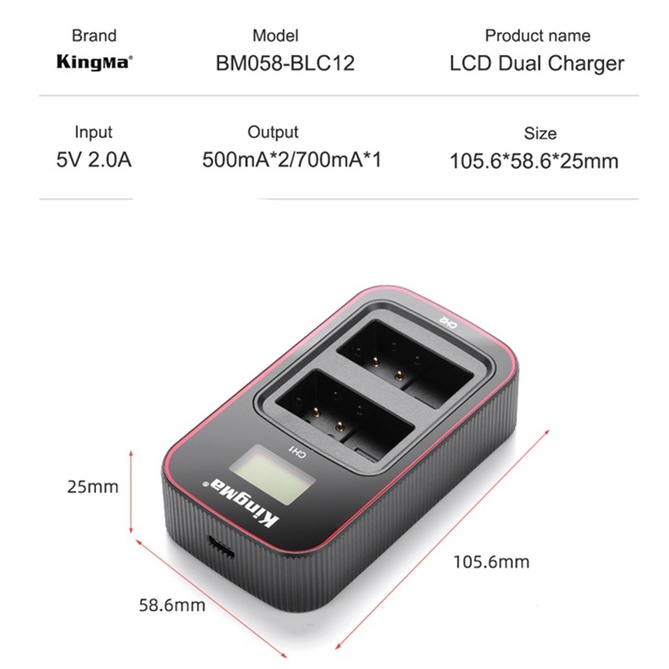 Pin sạc Kingma Ver 3 cho Panasonic DMW-BLC12