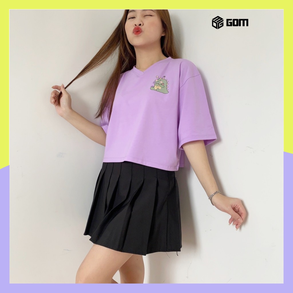 Áo thun croptop, áo croptop form rộng, áo croptop khủng long Gom, áo croptop freesize dưới 55kg