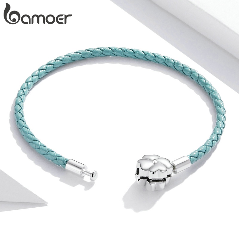 Vòng tay BAMOER SCB220 da thật mặt cỏ ba lá bạc 925 có 2 phong cách