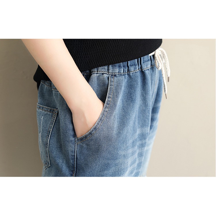 Q228 Quần bigsize quần jeans big size lưng thun phối rách bụi bụi dễ thương hiện đại