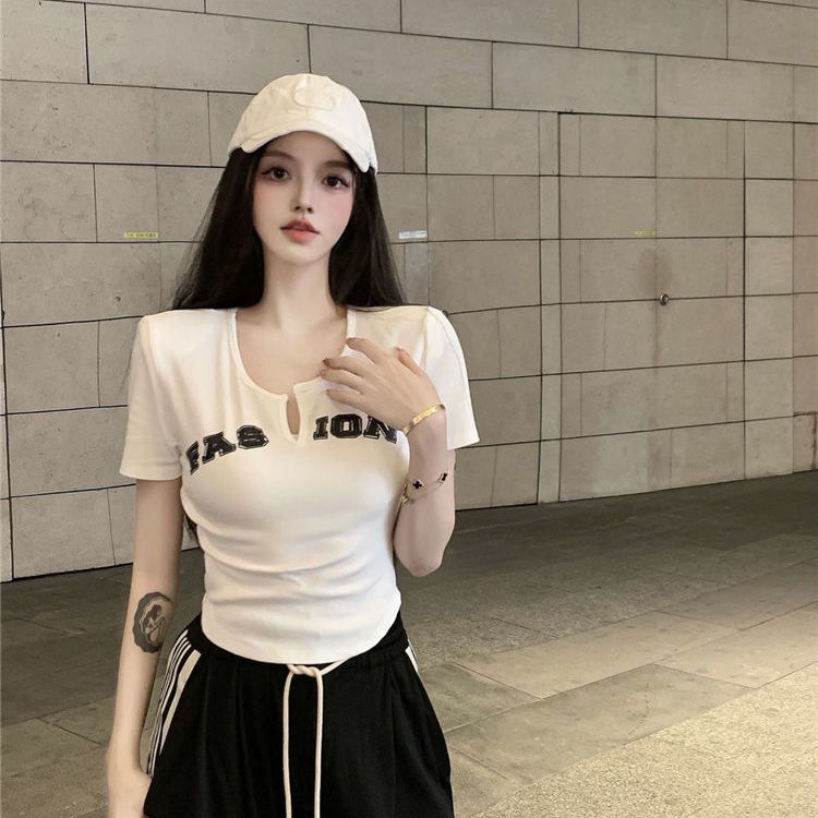 COZOKC COZOK Set áo thun ngắn tay cổ chữ v + quần dài COZOK lưng thun dây rút thời trang cho nữ