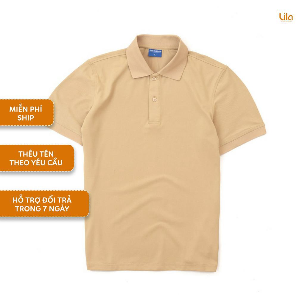 Áo POLO nam màu be THÊU TÊN yêu cầu basic đẹp vải cá sấu COTTON mềm mịn co giãn 4 chiều, chống nhăn, thoáng mát - LILA