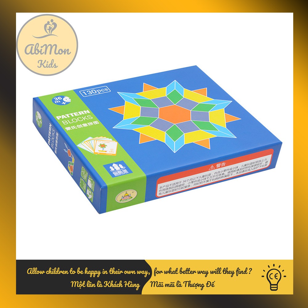 Bộ Ghép Hình Pattern Block Cho Bé (130 miếng) ☘️ Montessori cao cấp ✨ (Đồ chơi Gỗ - Giáo Dục - An toàn - Thông minh)