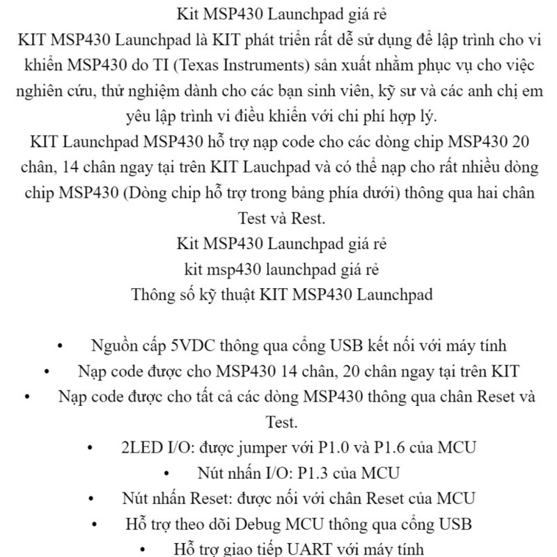 kit msp430g2 launchpad giá sinh viên.